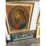TWO ANTIQUE AND LATER RELIGIOUS PRINTS SIZES VARY
