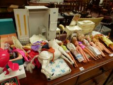 SINDY FURNITURE, A HORSE, CLOTHES TOGETHER WITH SINDY AND OTHER DOLLS