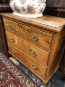 AN ANTIQUE AND LATER PINE THREE DRAWER CHEST. H 83 W 86 D 40cms