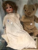 A KOPPELSDORF GERMANY, 1330, A.9.M DOLL TOGETHER WITH A JOINTED TEDDYBEAR.