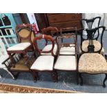 THREE MAHOGANY BALLOON BACKED CHAIRS, TWO PAIRS OF 19th C. CHAIRS TOGETHER WITH A MAHOGANY SHOW