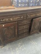 A 19th C. FRENCH OAK SIDEBOARD, THE TWO TOP DRAWERS WITH ELABORATE BRASS WORK AND ABOVE THREE