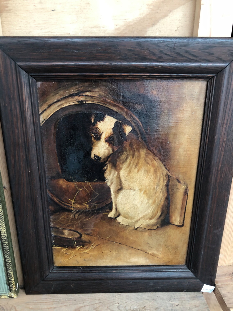 A VINTAGE PEARS PRINT OF A DOG SMOKING A PIPE TOGETHER WITH AN OIL PAINTING OF A DOG (2) - Image 3 of 3