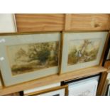 19th/20th C. ENGISH SCHOOL A PAIR OF LANDSCAPE WATERCOLOURS OF FIGURES IN RURAL SETTING. 26 x