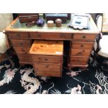A PINE VICTORIAN STYLE TWIN PEDESTAL DESK H 96 x W 122 x D 62 cms TOGETHER WITH A SIMILAR FILE