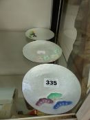 THREE ANDO CLOISONNE DISHES.