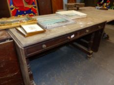 AN UNUSUAL VICTORIAN MAHOGANY DROP LEAF LIBRARY TABLE WITH FAUX APRON DRAWERS ( FOR RESTORATION)