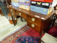 A 19th C. LINE INLAID MAHOGANY DRESSER, THE FIVER DRAWERS BETWEEN REEDED PILASTERS ON SPIRAL TWIST