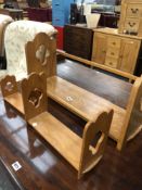 THREE LIGHT OAK BOOK STANDS (3)