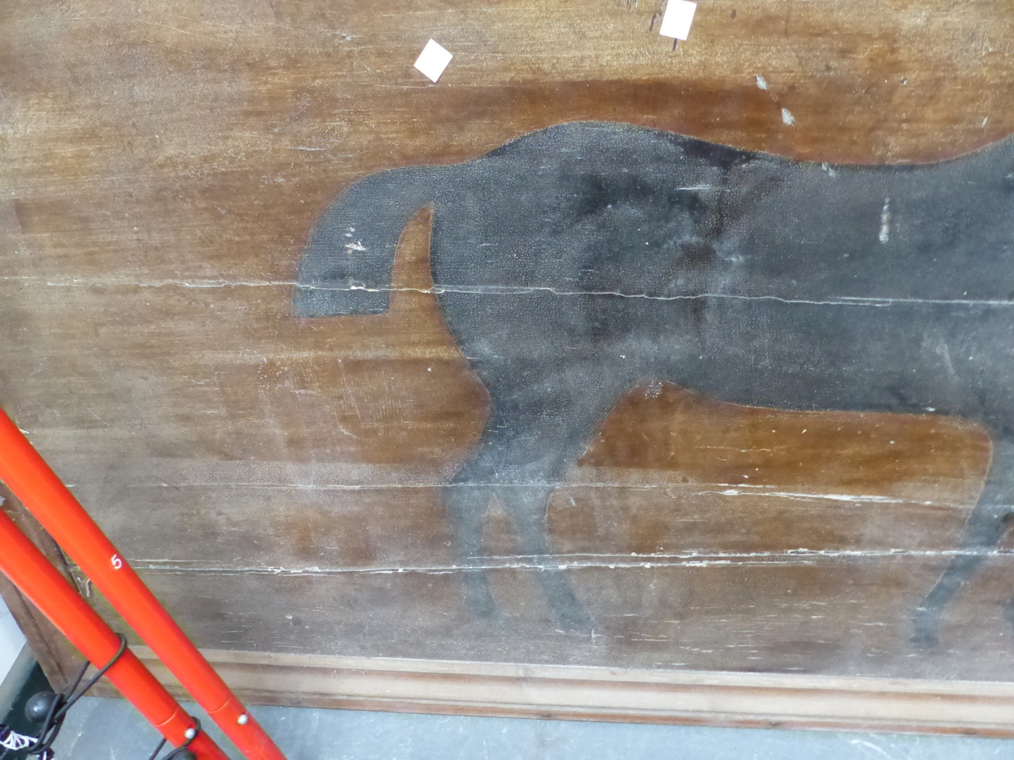 A LARGE PAINTED WOODEN PANEL DEPICTING A BLACK HORSE POSSIBLY FROM PUBLIC HOUSE - Image 3 of 6