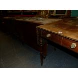 A REGENCY MAHOGANY PEMBROKE TABLE TOGETHER WITH A EARLY OAK DROP LEAF GATE LEG DINING TABLE AND