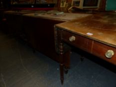 A REGENCY MAHOGANY PEMBROKE TABLE TOGETHER WITH A EARLY OAK DROP LEAF GATE LEG DINING TABLE AND