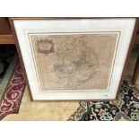 AN ANTIQUE HAND COLOURED MAP OF WARWICKSHIRE BY ROBERT MORDEN 37 x 44 cms
