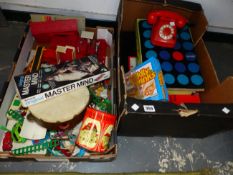 VINTAGE TOYS AND GAMES TO INCLUDE MASTER MIND, BRITAINS FARM AND OTHER EXAMPLES, CHESS PIECES ETC.