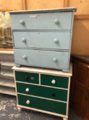 TWO VICTORIAN PAINTED PINE CHESTS OF DRAWERS THE LARGEST BEING H 91 x W 96 x D 50 cm's TOGETHER WITH