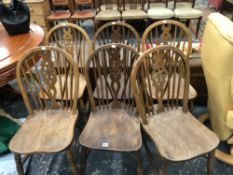 SIX WINDSOR STYLE BRACE BACK DINING CHAIRS