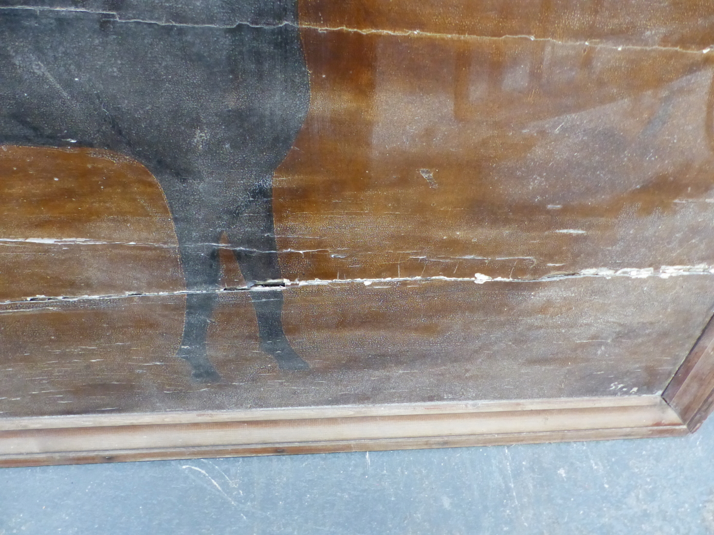 A LARGE PAINTED WOODEN PANEL DEPICTING A BLACK HORSE POSSIBLY FROM PUBLIC HOUSE - Image 4 of 6