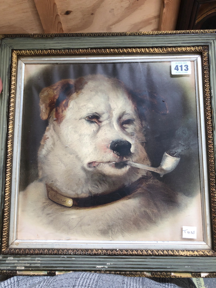 A VINTAGE PEARS PRINT OF A DOG SMOKING A PIPE TOGETHER WITH AN OIL PAINTING OF A DOG (2) - Image 2 of 3