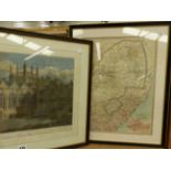 AFTER WILLIAM TURNER AN ANTIQUE HAND COLOURED PRINT OF THE CHAPEL AND HALL OF ORIEL COLLEGE,