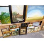 A LARGE COLLECTION OF FURNISHING PICTURES INCLUDING VARIOUS OIL LANDSCAPES BY VARIOUS HANDS AND