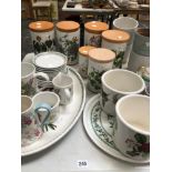 A COLLECTION ON OF PORTMEIRION DINNER WARE WITH CANISTERS AND OTHER KITCHEN WARE