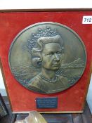 AN INTERESTING LARGE CHILIEAN BRONZE MEDALLION COMMEMORATING THE 1968 STATE VISIT TO CHILE, BY HER