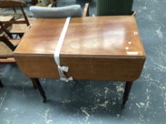 A 19th C. MAHOGANY PEMBROKE TABLE ON TURNED LEGS WITH CASTER FEET