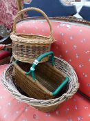 THREE WICKER BASKETS.