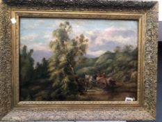 19th CENTURY ENGLISH SCHOOL "GOING TO MARKET" OIL ON CANVAS 35 x 50 cms