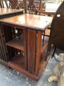 INLAID MAHOGANY EDWARDIAN REVOLVING BOOK STAND H 77 x W 48 x D 48cms