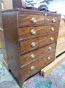 A LATE GEORGIAN MAHOGANY TALL CHEST WITH SIX DRAWERS H 128 x W 108 x D 56cms