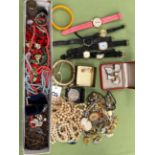 VINTAGE COSTUME JEWELLERY VARIOUS WATCHES TO INCLUDE MONTINE, EDOX, TOGETHER WITH A EASTERN