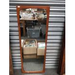 A VINTAGE TEAK PIER MIRROR H 116 X W 42cms