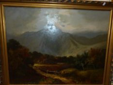 19th/20th CENTURY ENGLISH SCHOOL A HIGHLAND LANDSCAPE OIL ON CANVAS 72 x 92 cms