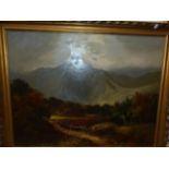 19th/20th CENTURY ENGLISH SCHOOL A HIGHLAND LANDSCAPE OIL ON CANVAS 72 x 92 cms