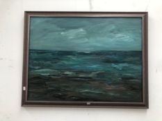 CONTEMPORARY SCHOOL A SEA SCAPE SIGNED INDISTINCTLY OIL ON CANVAS 92 x 122 cms