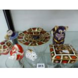 A COLLECTION OF CROWN DERBY FIGURES, CIGARETTE BOX ETC.