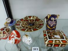 A COLLECTION OF CROWN DERBY FIGURES, CIGARETTE BOX ETC.