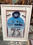 A FRAMED PROMOTIONAL CYCLING SHIRT.