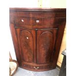 A LARGE 19th C. MAHOGANY BOW FRONT HANGING CORNER CABINET H 121 x W 89 x D 45 cm's