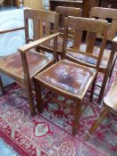 FOUR VINTAGE OAK DINING CHAIRS INCLUDES TWO ARMCHAIRS LEATHER SEATS