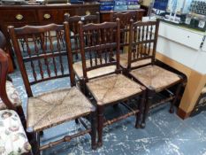 A SET OF LANCASHIRE SPINDLE BACK CHAIRS.