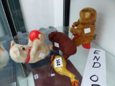 VARIOUS CLOCKWORK VINTAGE TOYS TO INCLUDE A CAT WITH BALL, DUCK, BEAR KNITTING AND A FURTHER ALPS