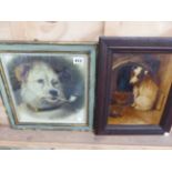 A VINTAGE PEARS PRINT OF A DOG SMOKING A PIPE TOGETHER WITH AN OIL PAINTING OF A DOG (2)