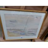 20th C. ENGLISH SCHOOL " THE THAMES AT CHIWICK, WATERCOLOUR SIGNED INDISTINCTLY 43 x 33 cms