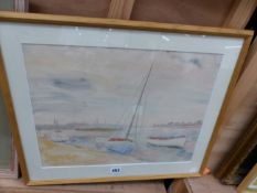 20th C. ENGLISH SCHOOL " THE THAMES AT CHIWICK, WATERCOLOUR SIGNED INDISTINCTLY 43 x 33 cms