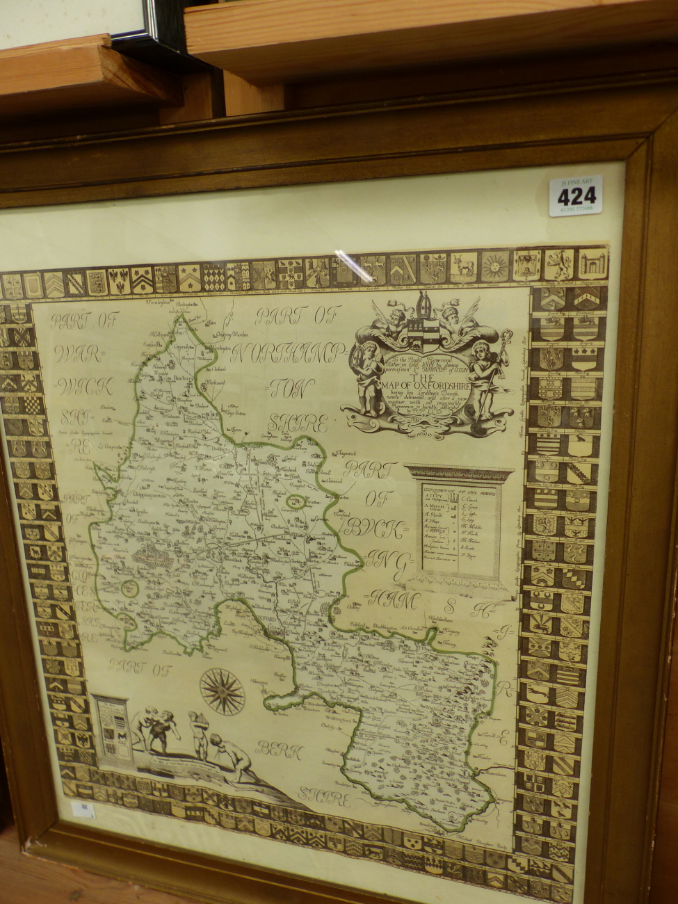 A COLOUR PRINT OF AN EARLY MAP OF OXFORDSHIRE
