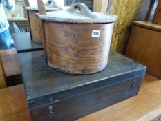 A SCANDINAVIAN BENTWOOD LIDDED VESSLE WITH INCISED DECORATION AND A VICTORIAN OAK BOX.