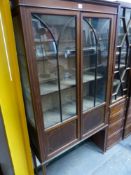 AN EDWARDIAN INLAID MAHOGANY GLAZED DOOR DISPLAY CABINET. H 173 x W 91 x D 31 cm's