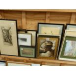 A LARGE COLLECTION OF FURNISHING PICTURES, INCLUDING PENCIL SIGNED ETCHINGS, LANDSCAPES ETC.